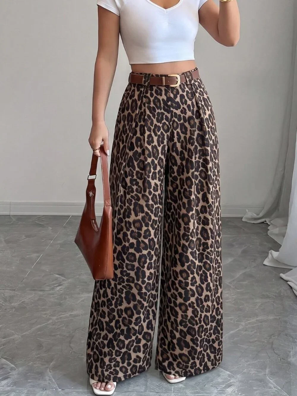 Multicolor Casual Women's High-Waist Polka Dot Loose Wide Leg Pants